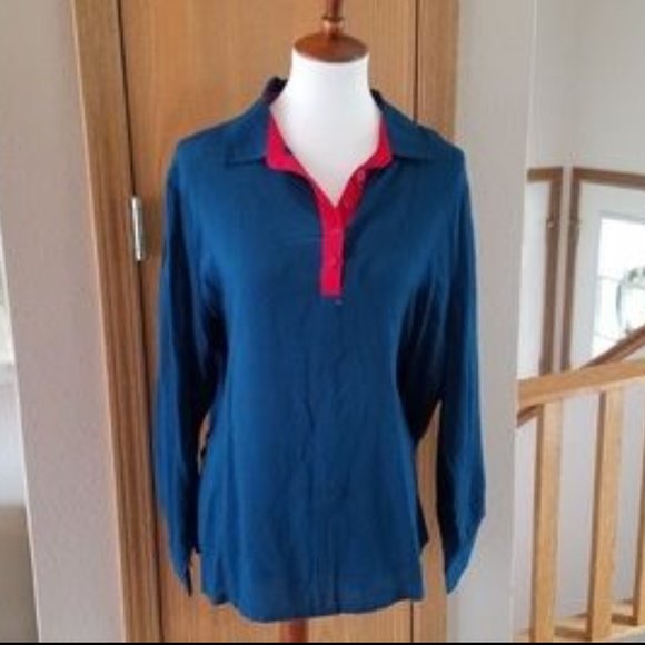 Blue and Red Collared Plus Size Shirt - Picture 2 of 4